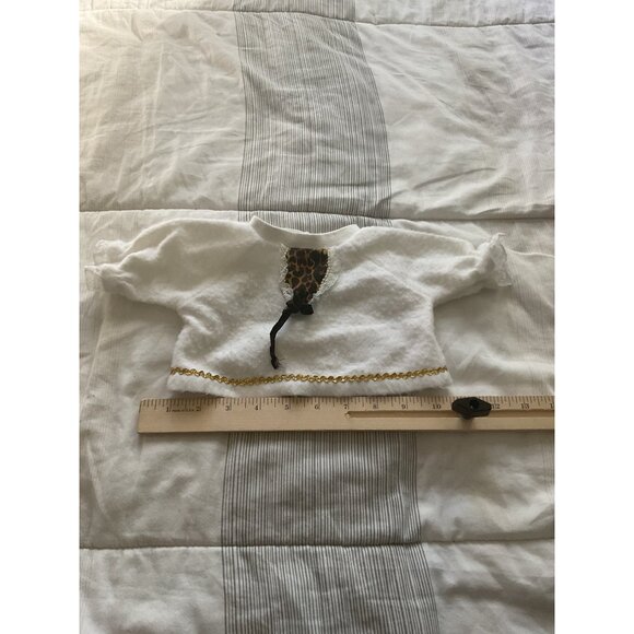 Baby Leopard-Trimmed White Top With Gold Chain Embroidery Doll Clothing - Picture 2 of 5